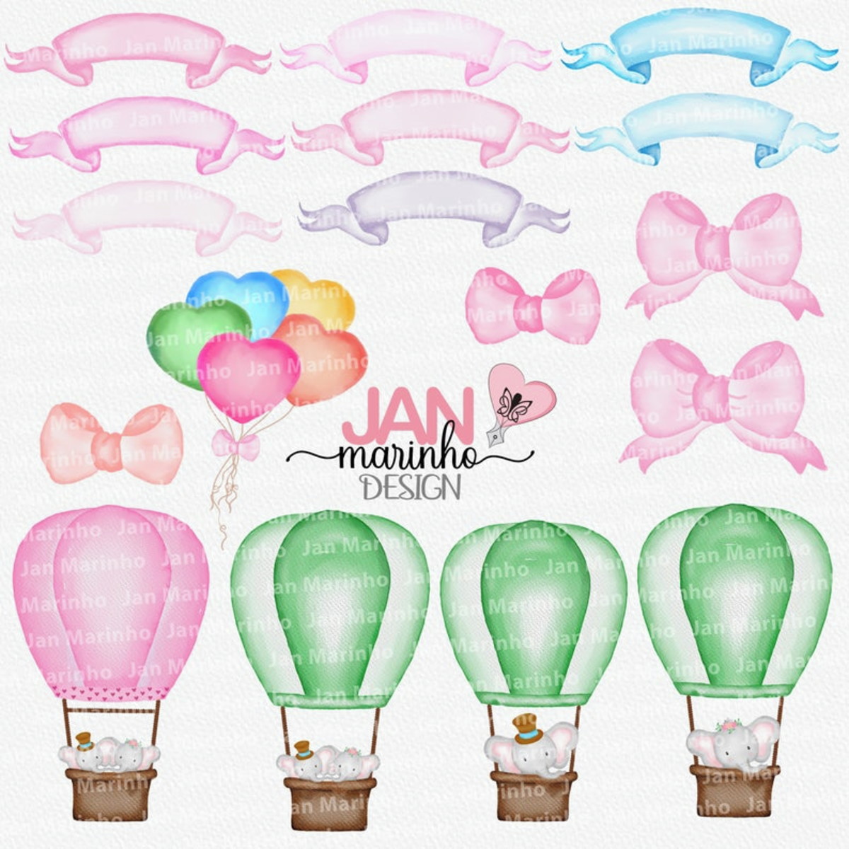 Kit Digital Estilo Aquarela Elefantes - Imagem 3