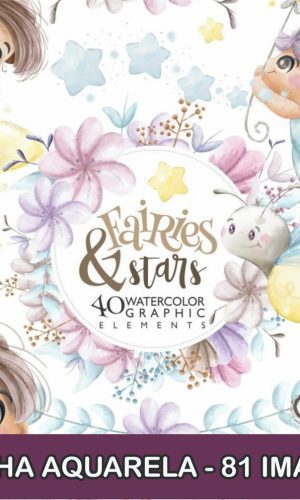Kit Digital Fadinha Aquarela Scrapbook Arquivo Png
