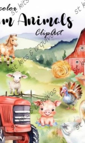 Kit Digital Farm Animals ? Animais da Fazenda Aquarela