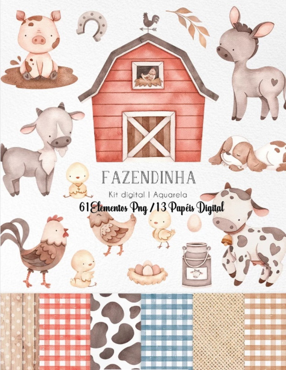 Kit Digital - Fazendinha Aquarela