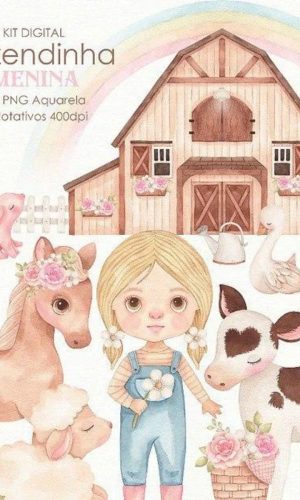 Kit Digital - Fazendinha Aquarela Menina