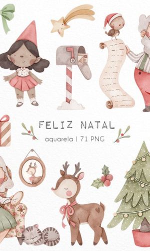 Kit Digital Feliz Natal Aquarela