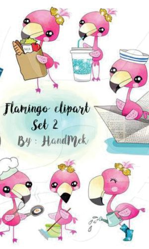 Kit digital flamingos aquarelados
