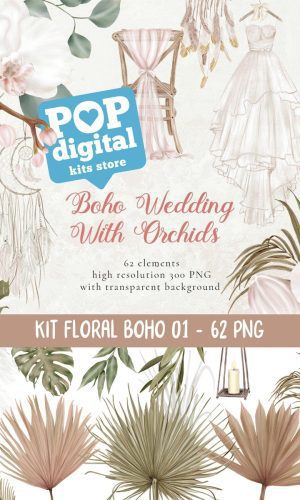 Kit Digital Floral Boho 01 Aquarela