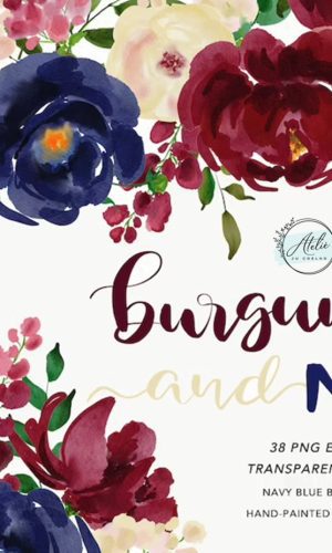 Kit Digital FLORAL MARSALA E AZUL MARINHO