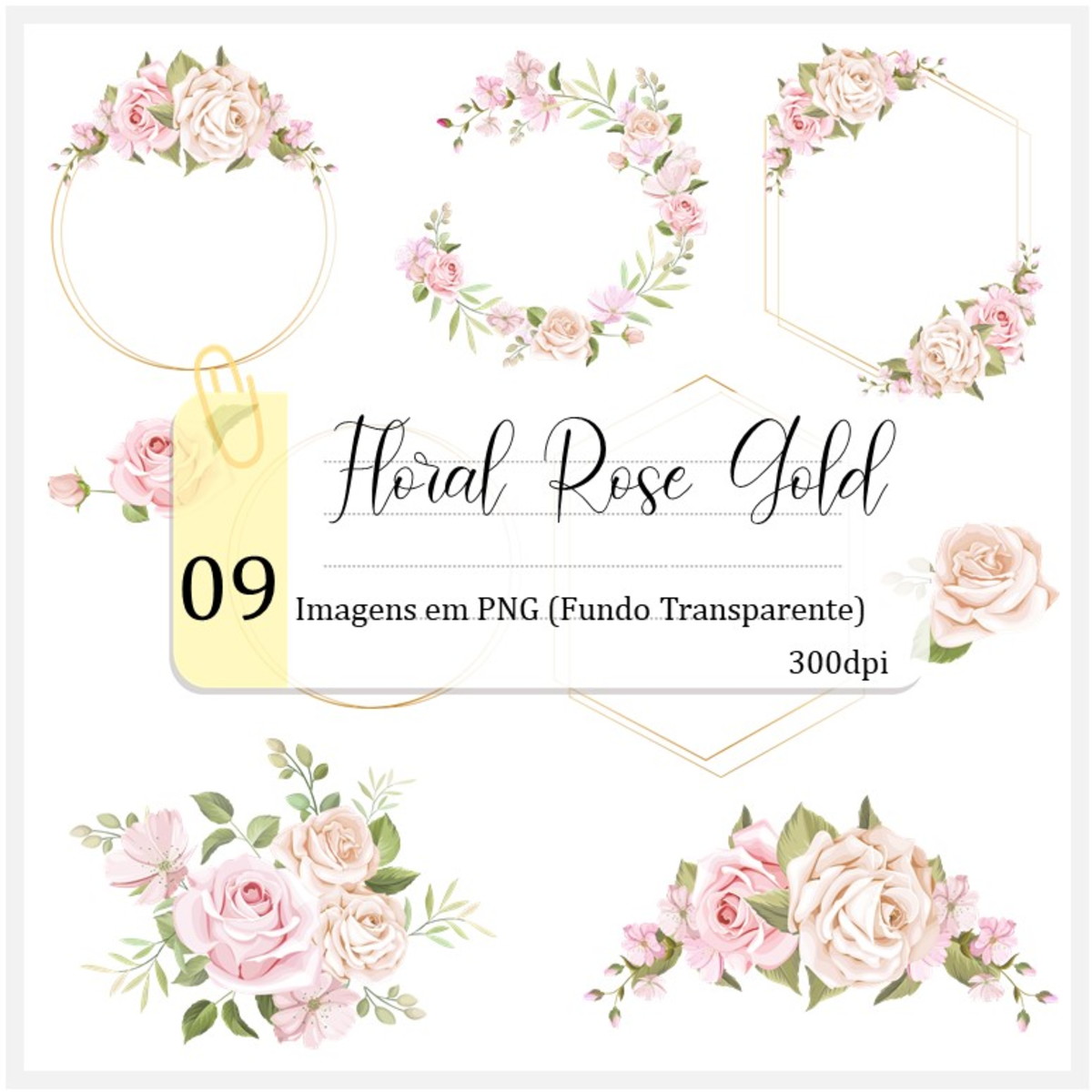 Kit Digital - Floral Rose e Dourado