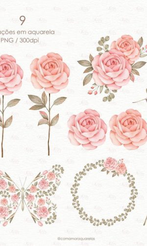 Kit Digital Flores Aquarela Caa