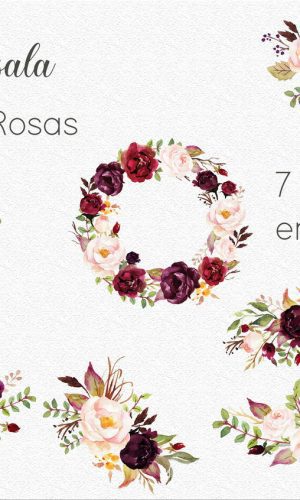 Kit Digital - Flores Marsala / Floral Marsala