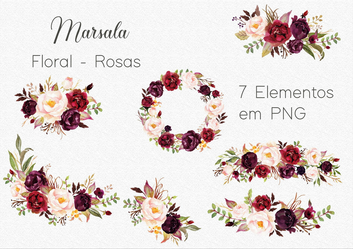 Kit Digital - Flores Marsala / Floral Marsala - Imagem 2