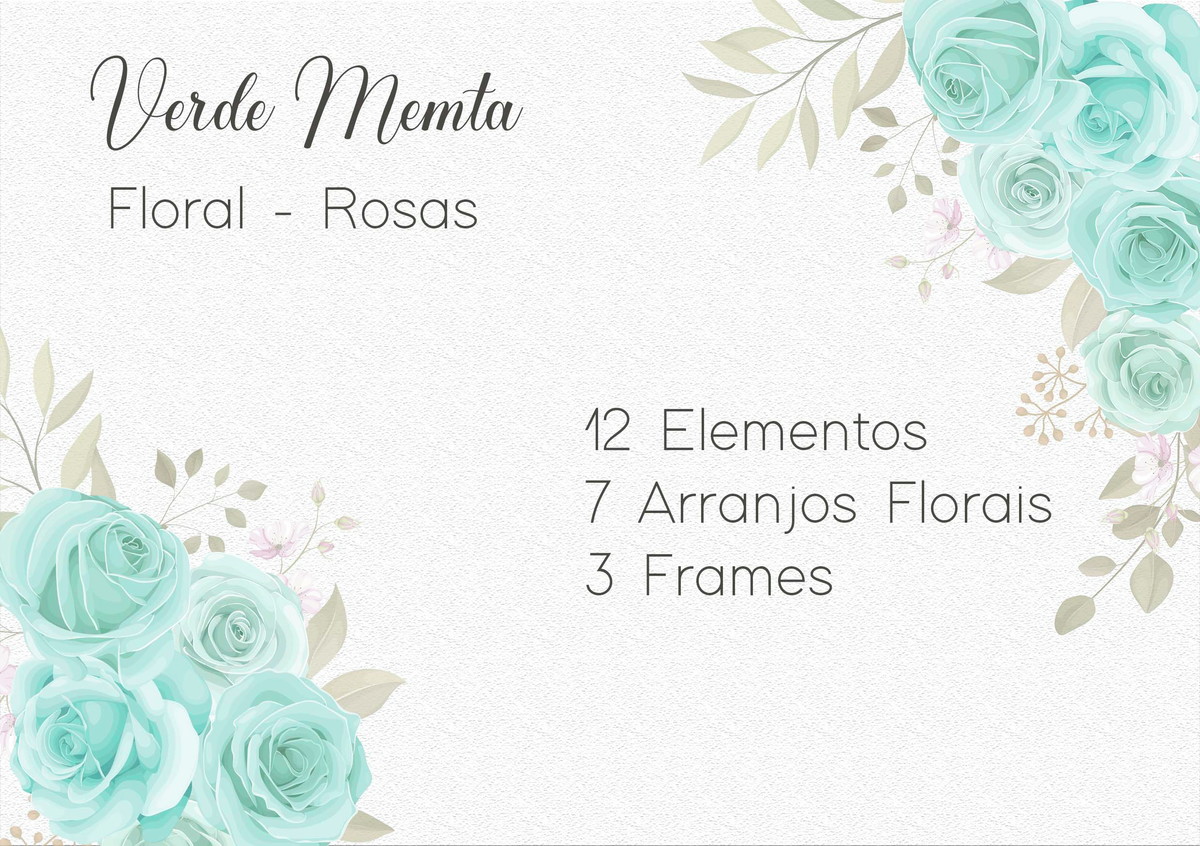Kit Digital - Flores Verde Menta / Clipart Verde Menta