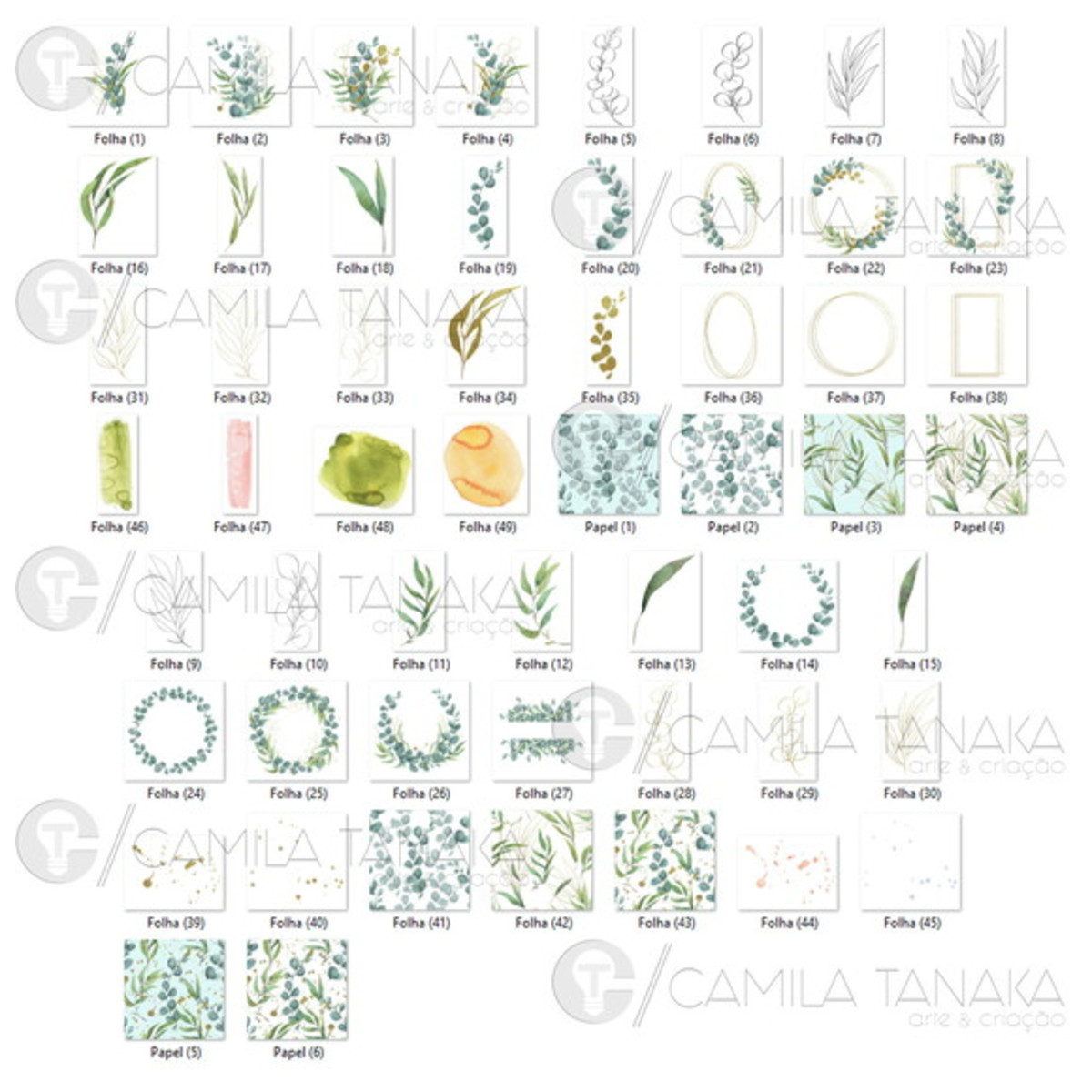 Kit Digital Folhagem Aquarela (pague 1 Leve 3) - Imagem 2