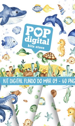 Kit Digital Fundo do Mar 09 Aquarela