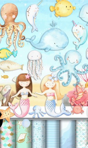 Kit Digital Fundo do Mar Aquarela 03