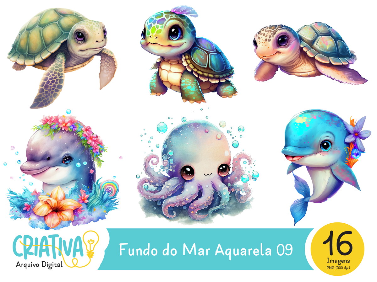 Kit Digital - Fundo do Mar Aquarela 09