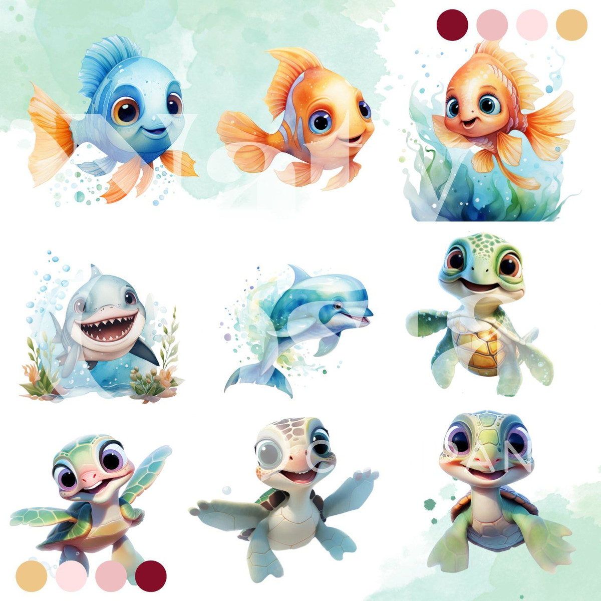 Kit Digital Fundo do Mar Aquarela - Imagem 2
