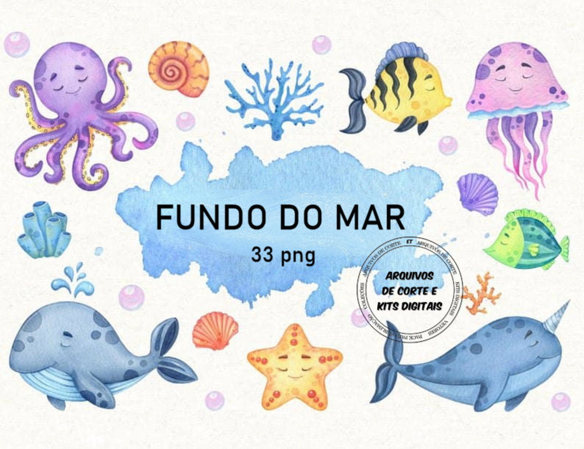 #034 Kit Digital Fundo do Mar Aquarela