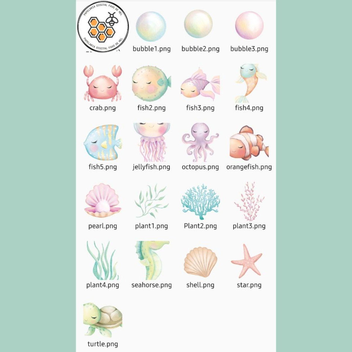Kit Digital Fundo do Mar Aquarela Premium -little Sea Babies - Imagem 3