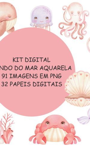 Kit Digital Fundo do Mar Rosa Aquarela