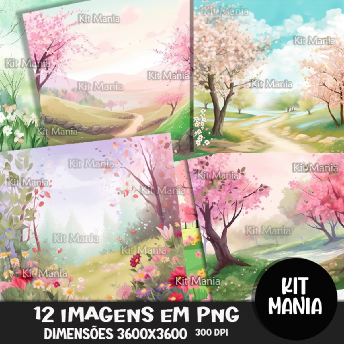 Kit Digital Fundos Floresta Encantada Aquarela