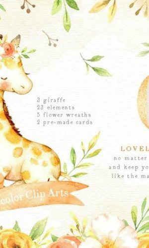 kit digital girafa aquarela