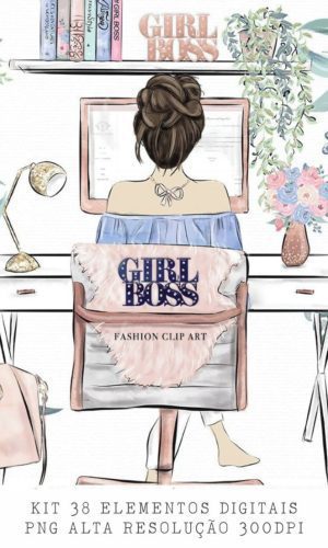 Kit Digital Girl Boss Home Office Aquarela 38 PNG -C.82