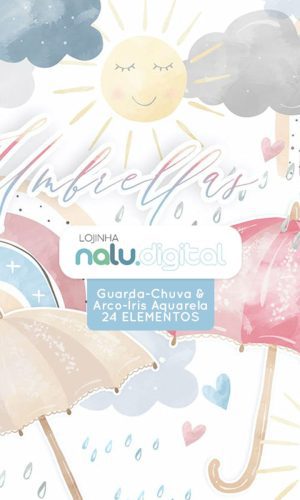 KIT DIGITAL - Guarda chuva Arco-Íris Aquarela 24 Elementos