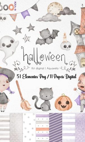 Kit Digital - Halloween Aquarela