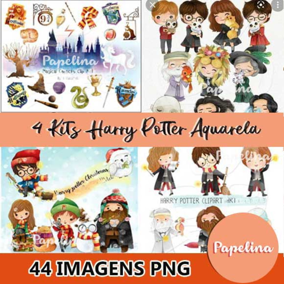 Kit Digital Harry Potter Aquarela (4 Kits)