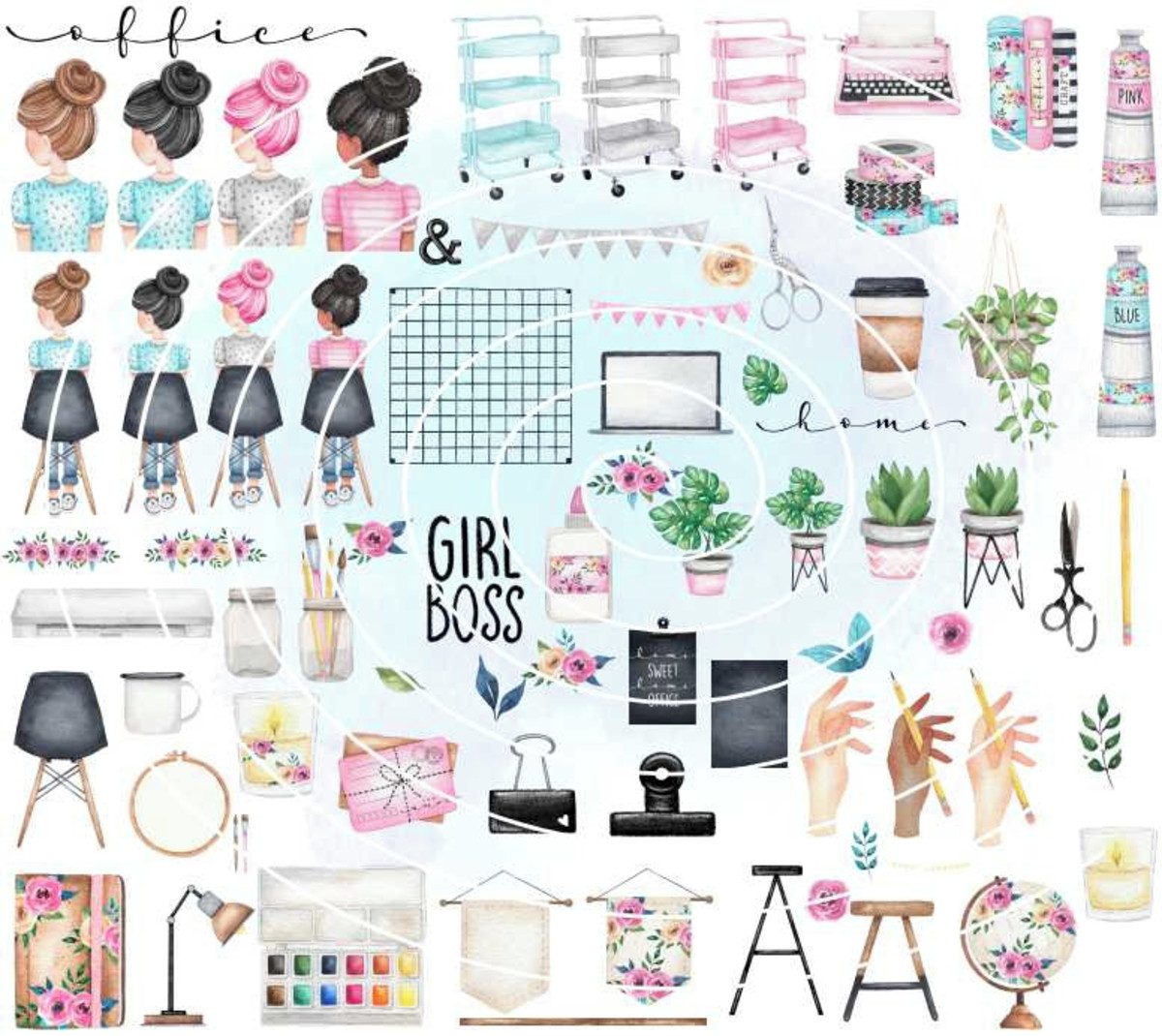 Kit Digital - Home Office Aquarela (cod. 0257)