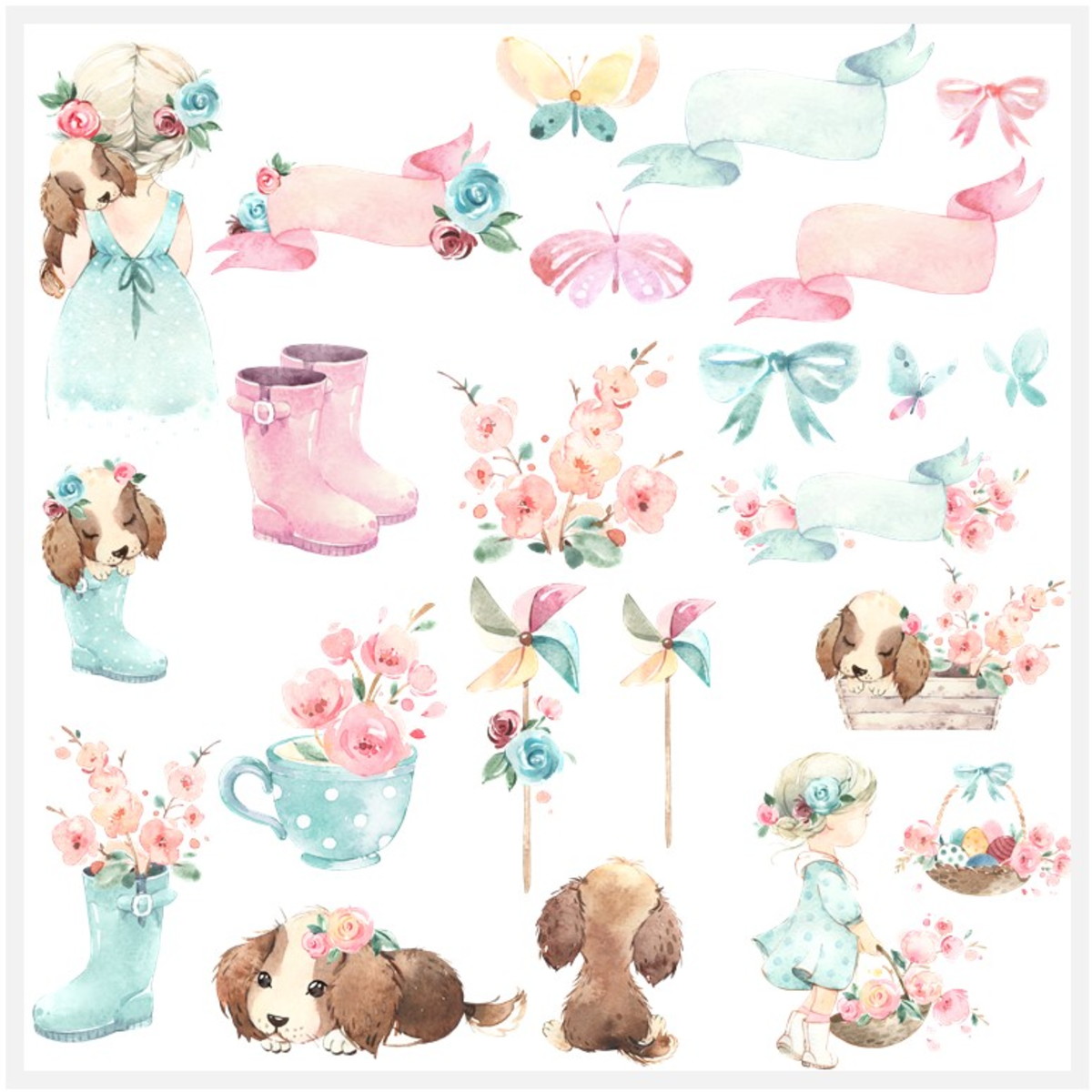 Kit Digital - Jardim Encantado Aquarela (Mia e Lola e Puppy) - Imagem 2