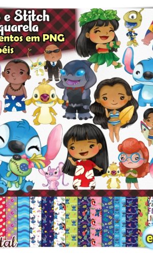 Kit Digital Lilo e Stitch Aquarela