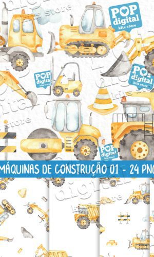 Kit Digital Máquinas de Contrução 01 Aquarela