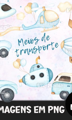 Kit Digital Meios de Transporte Aquarela