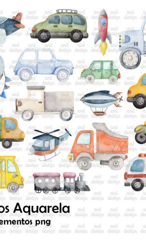 Kit Digital Meios de Transporte Aquarela #01