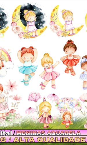 Kit Digital Meninas Aquarela