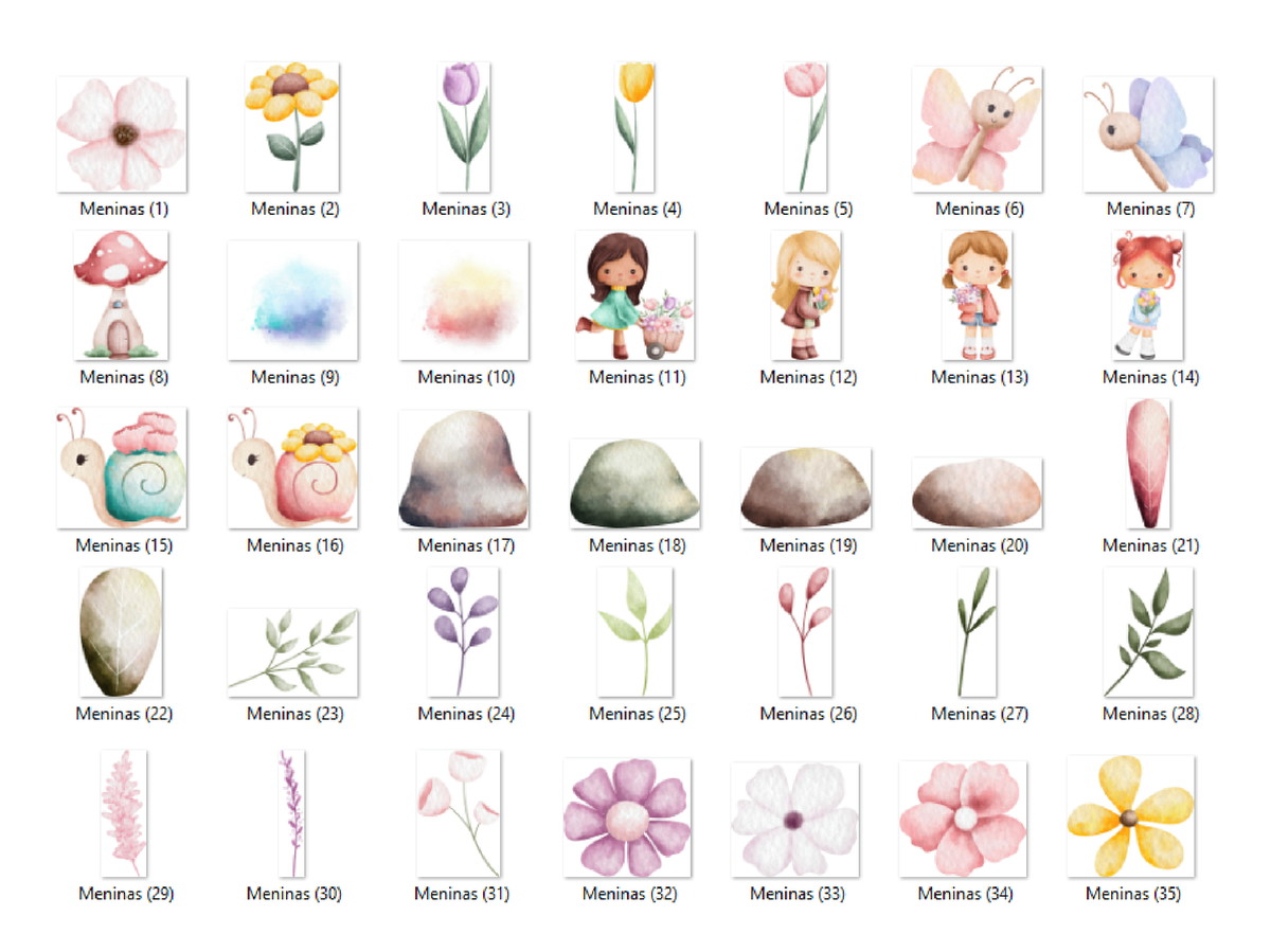 Kit Digital - Meninas Jardim Aquarela - Imagem 2
