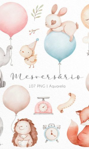 Kit Digital - Mesversário Aquarela