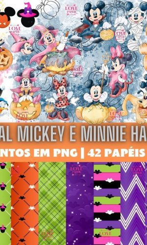 Kit Digital Mickey e Minnie Halloween Aquarela