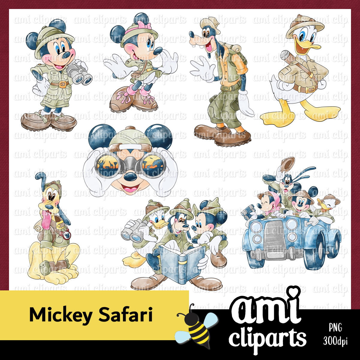 Kit Digital Mickey Safari Aquarela