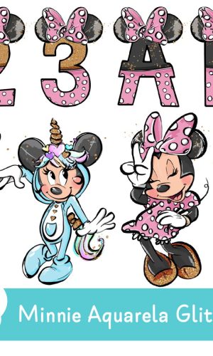 Kit Digital - Minnie Aquarela Glitter
