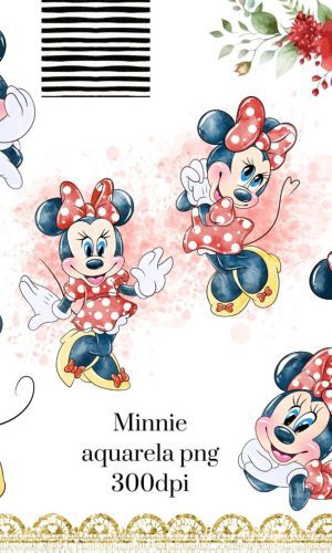 Kit Digital Minnie Vermelha Aquarela 032 Compre 1 Leve 2