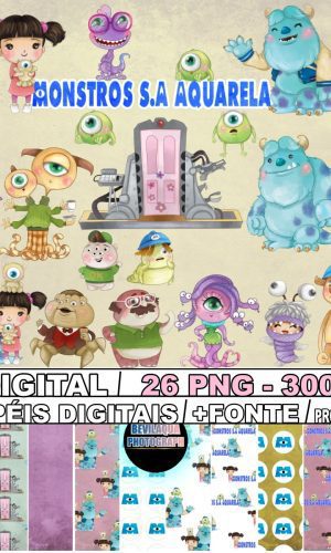 Kit Digital Monstros S.a Cute Aquarela