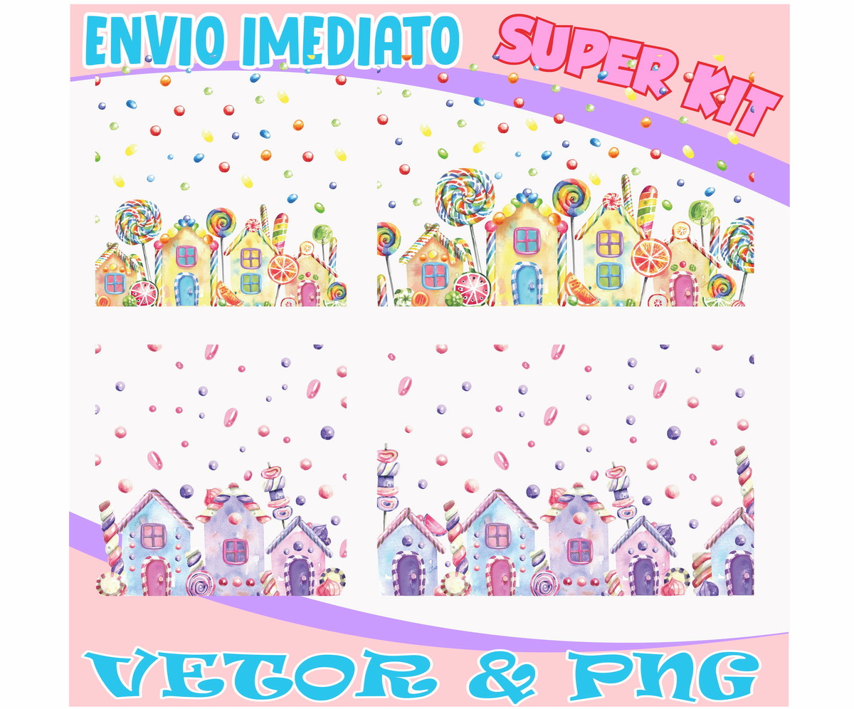 Kit Digital Mundo Doce Aquarela -PNG - Vetores