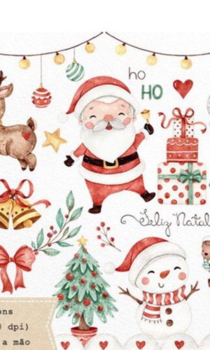 kit Digital Natal aquarelado PNG- Scrapbook