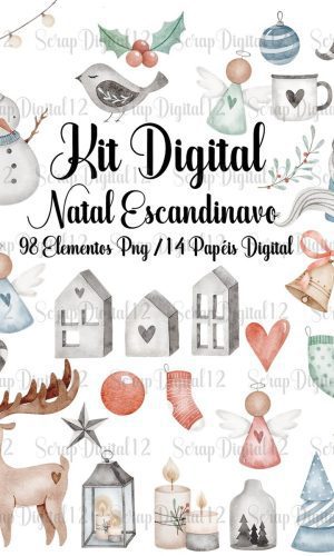 Kit Digital - Natal Escandinavo Aquarela