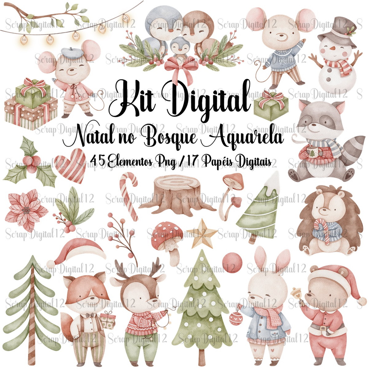 Kit Digital - Natal no Bosque Aquarela
