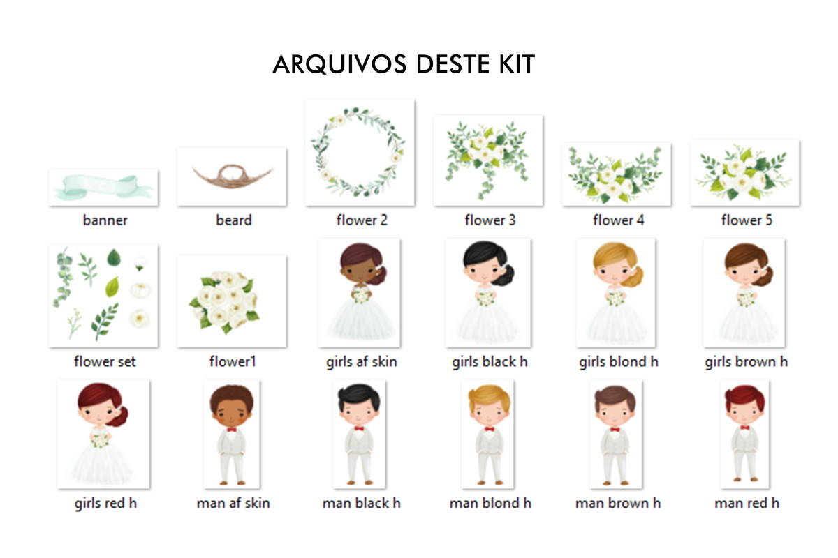 Kit Digital Noivos Casamento Aquarela Floral 18 Png -cód.58 - Imagem 2