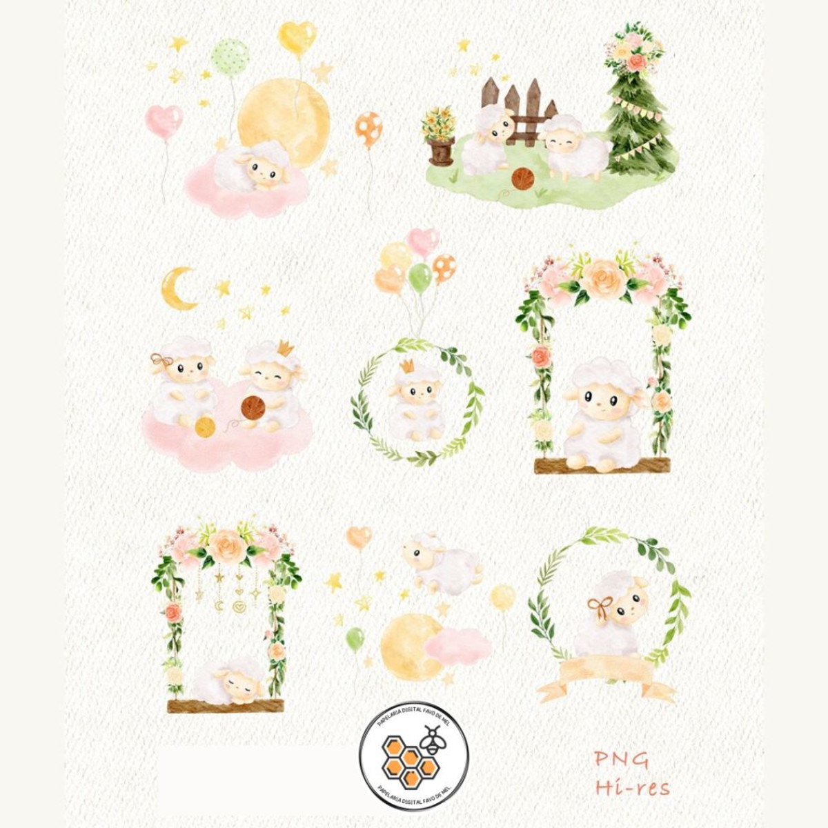 Kit Digital Ovelhinha Aquarela Premium - Baby Lamb - Imagem 4