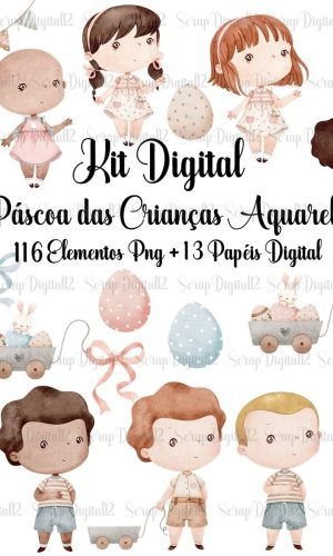 Kit Digital - Páscoa das Crianças Aquarela
