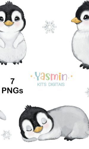 Kit Digital Pinguins Aquarela - 124